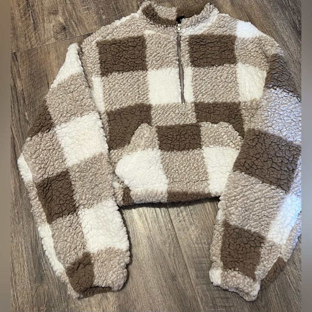 SHEIN Cozy Fleece Jacket in Brown and Cream women’s